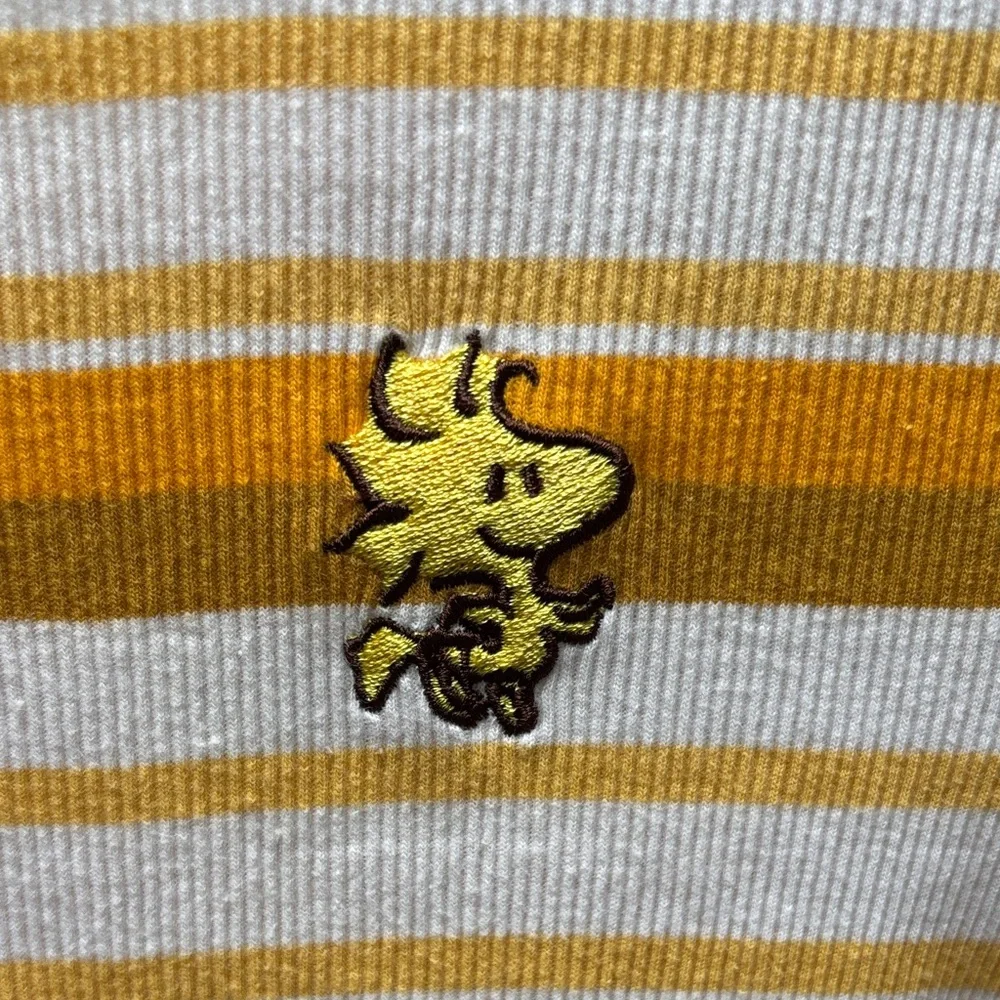 Peanuts Yellow & White Striped Woodstock Tee Sz Girls Medium EUC
